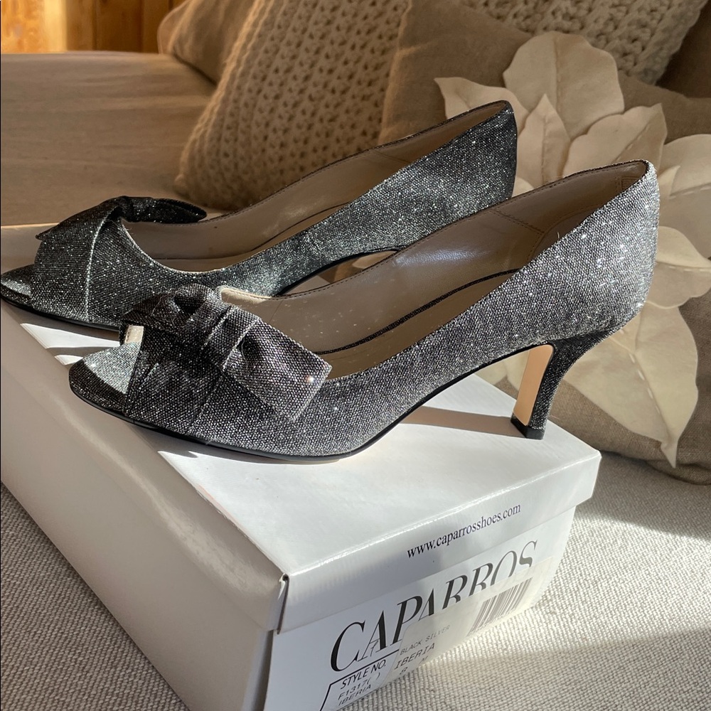 Caparros Black Silver Sparkle Heels